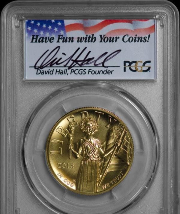 【動画あり】2015アメリカンリバティ　ハイリリーフ　100ドル金貨PCGS-MS70　ファーストストライクDAVID HALLサイン入り2164