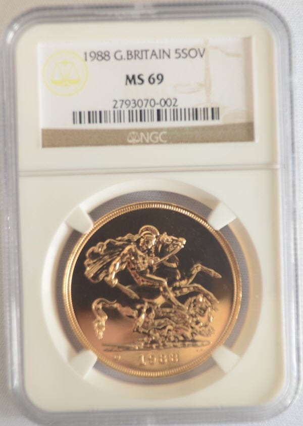 【動画あり】グレートブリテンエリザベス5ポンド金貨　1988 5 POUNDS NGC MS69