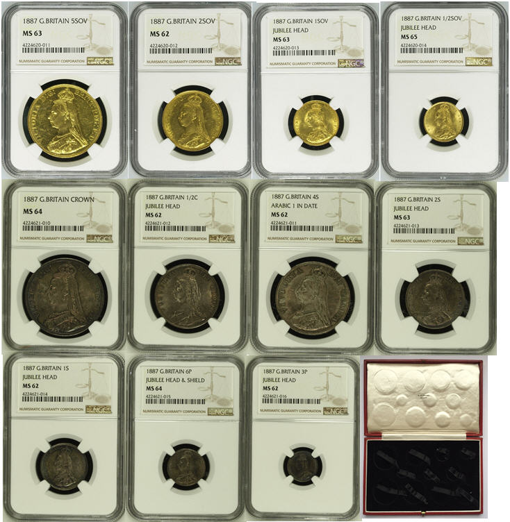 【動画あり】11枚セット　箱付　グレートブリテン　1887年　ビクトリアNGC社鑑定MS62～MS65
