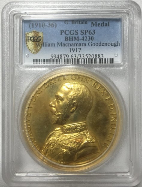【動画あり】PCGS社鑑定済　1枚グレートブリテン　1910～1936ジョージ5世ゴールドメダル　SP63PCGS