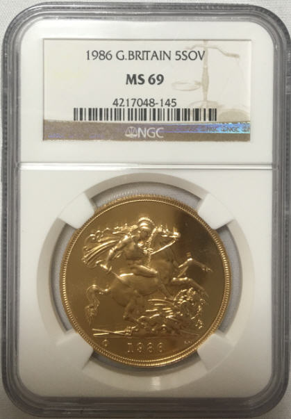 【動画あり】1986年グレートブリテンエリザベス5ポンド金貨NGC-MS69