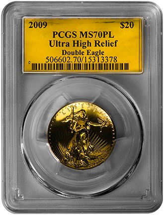 2009ウルトラハイリリーフ金貨　PCGS-MS70 PL（プルーフライク）ゴールドラベル　未使用