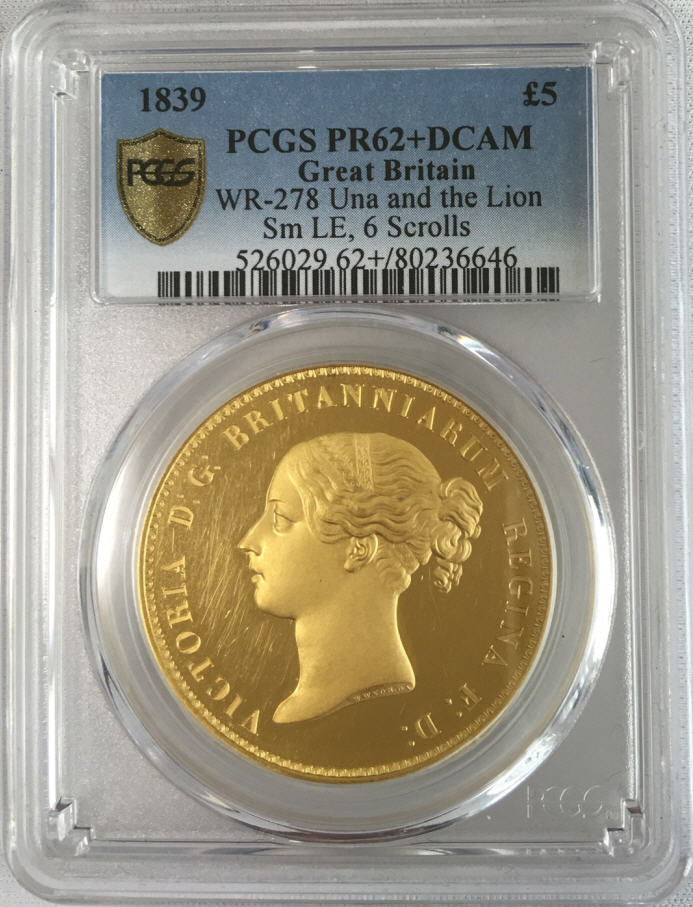 【価格応相談】1839　ヴィクトリア　ウナライオン　5ポンド金貨PR62＋DCAM　PCGS