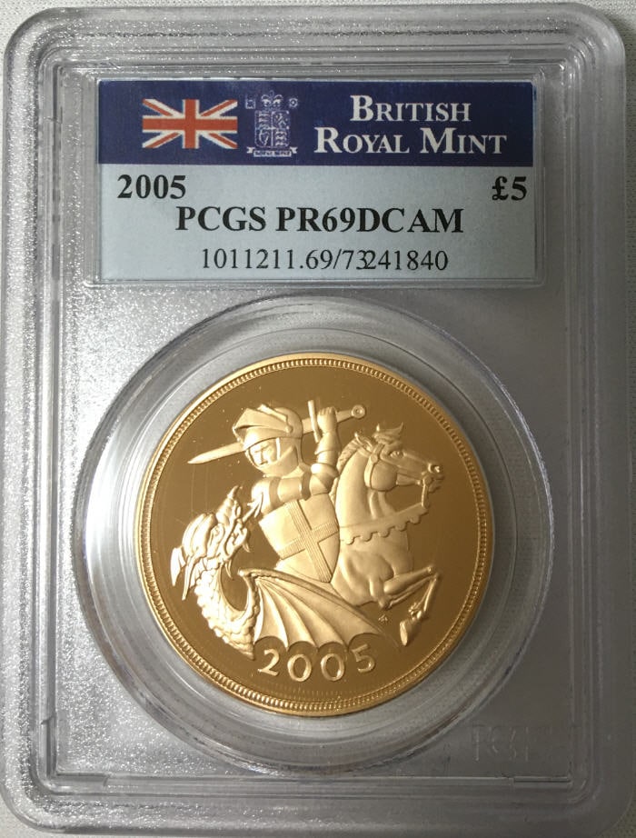 【動画あり】2002　ナイトアンドドラゴン5ポンド金貨Knight and Dragon　PR69DCAM　PCGS