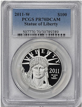 【動画あり】プラチナイーグル　100ドル　1オンス2011-W ＄100 Platinum Eagle PR70 Deep Cameo PCGS