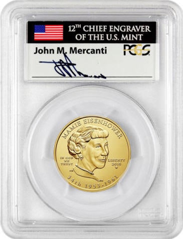 【動画あり】2015-W 10ドル金貨 マミー・アイゼンハワー＄10 PCGS MS70(First Strike)マーカンティサイン入り