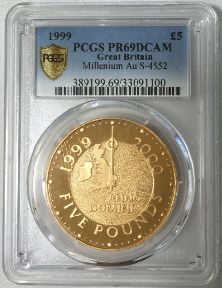 【動画あり】1999　ミレニアム5ポンド金貨　PR69DCAM　PCGS
