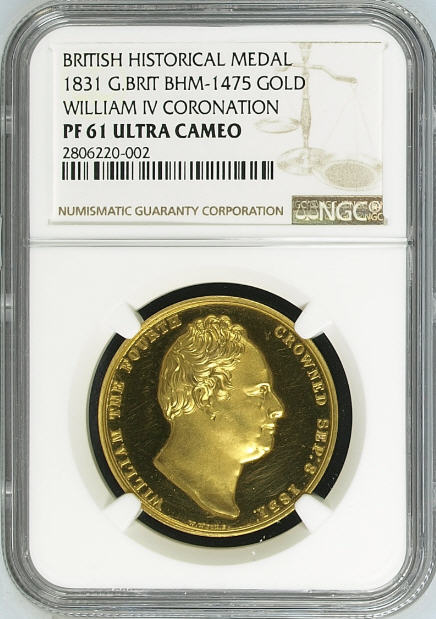 【動画あり】グレートブリテン　1831ウイリアム4世公式戴冠式ゴールドメダルNGC　PF61 UCAM