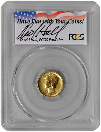 100周年2016-W マーキュリーダイム10セント金貨　PCGS-SP70ファーストストライク　デビッドホールサイン入り