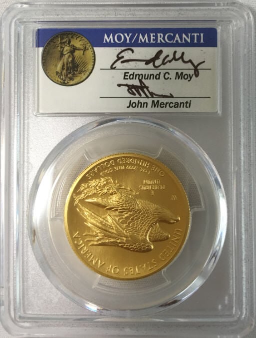 2015アメリカンリバティ　ハイリリーフ　100ドル金貨PCGS-MS70　ファーストストライクEdmund C. Moy and John Mercanti　サイン入り