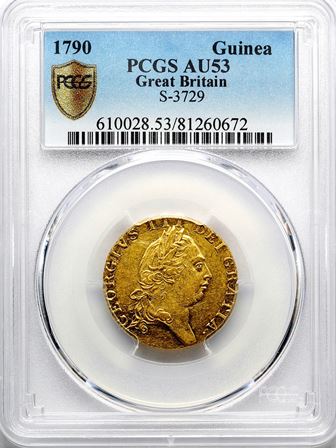 グレートブリテン1ギニー金貨George III gold Guinea 1790 AU53 PCGS