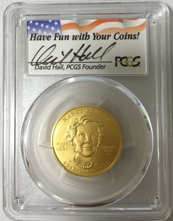 【動画あり】2016-W 10ドル金貨 ナンシー・レーガン ＄10　PCGS MS70 (First Strike)DAVID HALLサイン入り