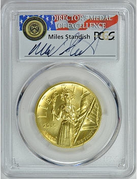 【動画あり】2015アメリカンリバティ　ハイリリーフ　100ドル金貨PCGS-MS70　ファーストストライクMiles Standish　サイン入り