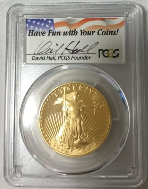 【動画あり】50ドル金貨　ゴールドイーグル　1990W GOLD EAGLE  ＄50 PCGS PR70DCAM DAVID HALLサイン入り
