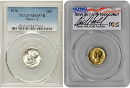 2枚セット受注商品　100周年2016-W マーキュリーダイム10セント金貨＋1916マーキュリーダイム10セントPCGS　MS65FB