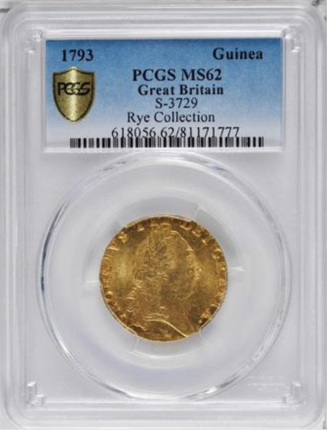 【動画あり】グレートブリテン　ギニー金貨 George III  1793 MS62PCGS
