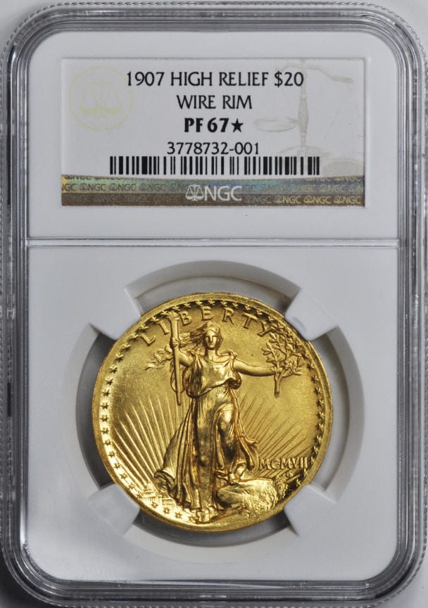 20ドル金貨セントゴーデンズ　ハイリリーフ1907 ＄20 NGC PF 67★ Wire Rim