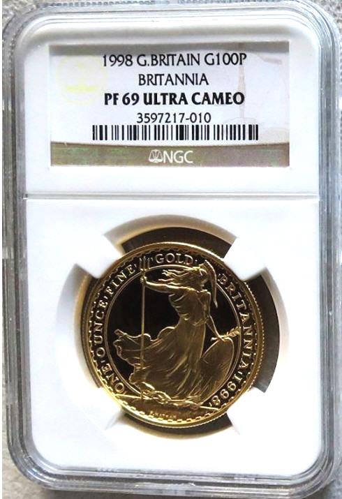 【残存7枚】1998 グレートブリテン ブリタニア100ポンド金貨 NGC PF69 UCAM