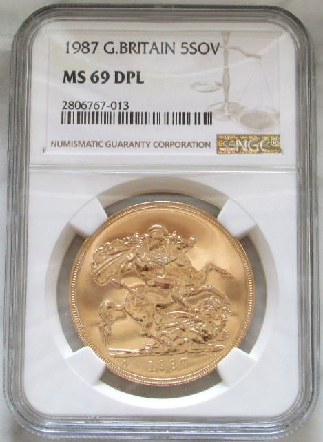【残存7枚】1987 グレートブリテン5ソブリン金貨 NGC MS69DML