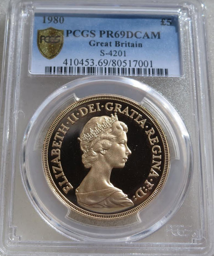【動画あり】1980 ヤングエリザベス5ポンド金貨 PR69DCAM PCGS