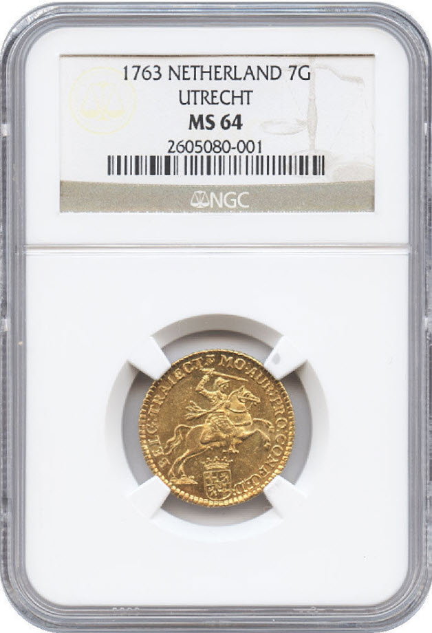 【トップグレード残存2枚】アンティークコイン オランダ　ユトレヒト7ギルダー1763 MS64　NGC 