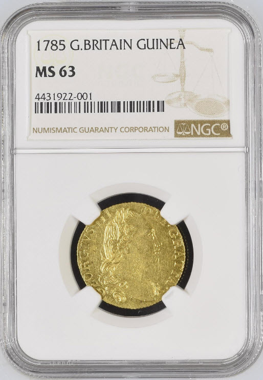 【動画あり】グレートブリテン　ギニー金貨　Great Britain George III gold Guinea 1785 MS63　NGC