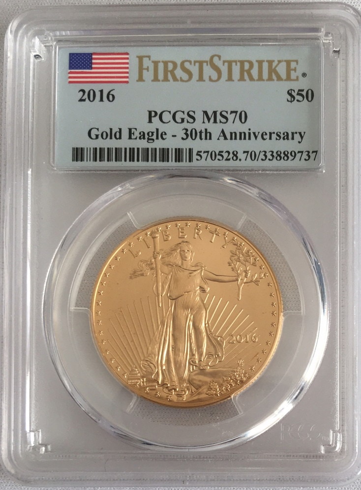 【動画あり】50ドル金貨　ゴールドイーグル　2016 GOLD EAGLE　30周年  ＄50 PCGS MS70 ファーストストライク完全未使用　