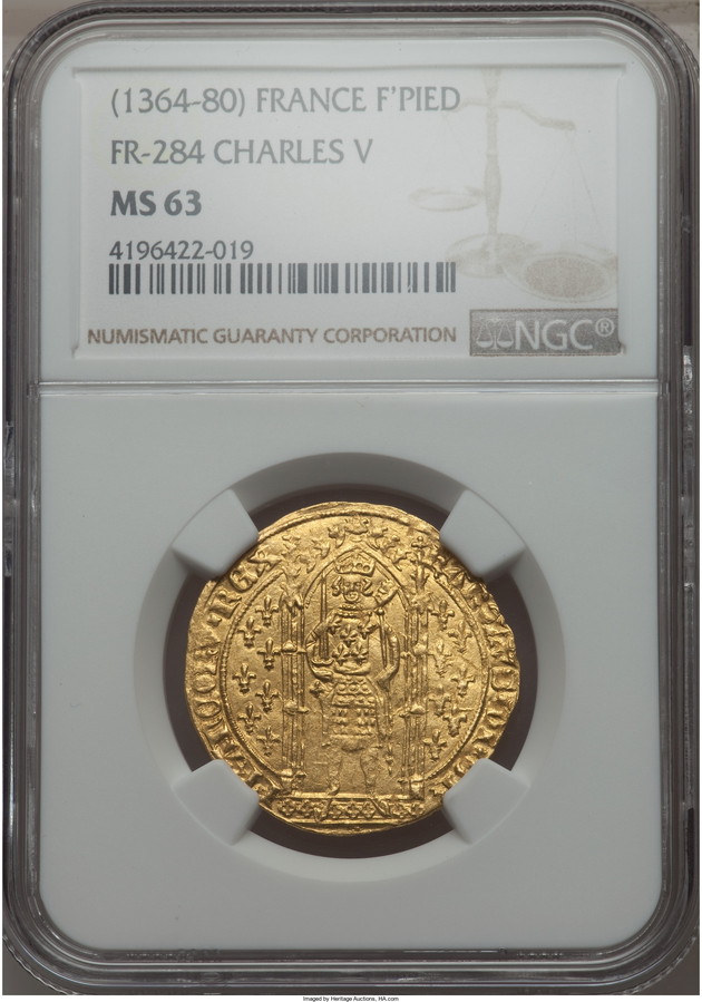 アンティークコイン フランス シャルル5世 (1364-1380年) ゴールドフラン ウォーク MS63 NGC