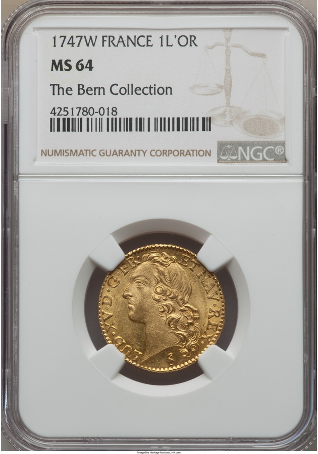 【動画あり】【トップグレード残存3枚】フランス 1747年ルイ15世ルイドール金貨1747-W MS64 NGC