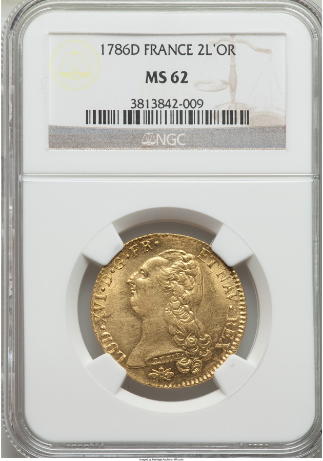 【動画あり】アンティークコイン　フランス 1786年ルイ16世2ルイドール金貨1786-D MS62 NGC