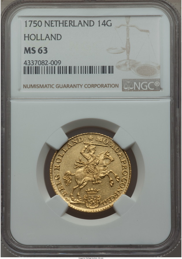 【動画あり】【トップ2グレード残存1枚】オランダ　14ギルダー　1750 MS63 NGC