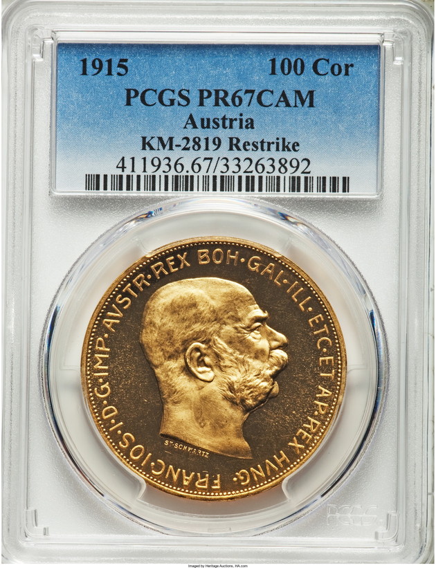 【トップグレード残存1枚】オーストリア 1915年フランツヨーゼフ リストライク100コロナ PCGS PR67CAM