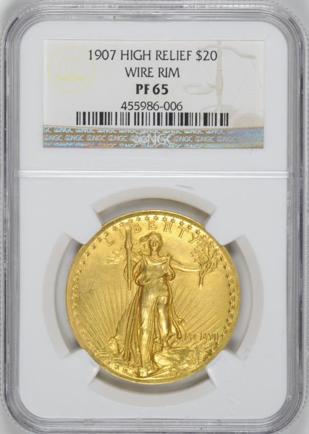 アンティークコイン　アメリカ20ドル金貨セントゴーデンズ　ハイリリーフ1907 ＄20 NGC PF 65　 Wire Rim