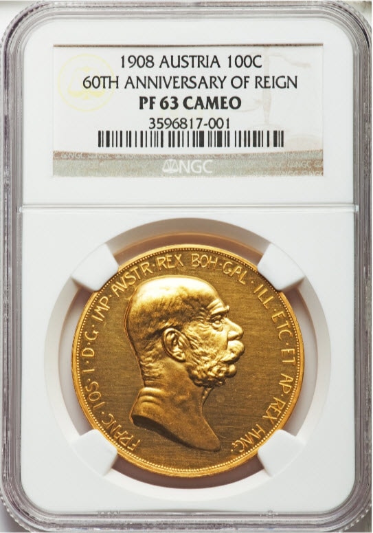 オーストリア1908年 雲上の女神 100コロナ 1908 60TH ANNIVERSARY NGC PF63CAMEO