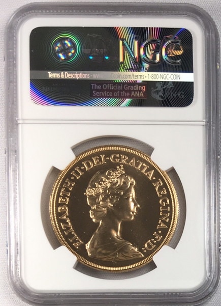 【動画あり】グレートブリテン1984U　ヤングエリザベス5ポンド金貨　MS69プルーフライク