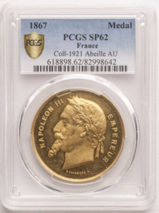 【動画あり】1867年ナポレオン ゴールドメダルPCGS　SP62