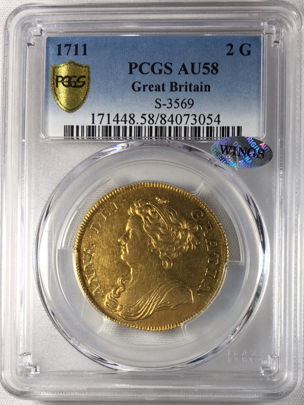 グレートブリテン1711年2ギニー金貨　アン女王 AU58 PCGS