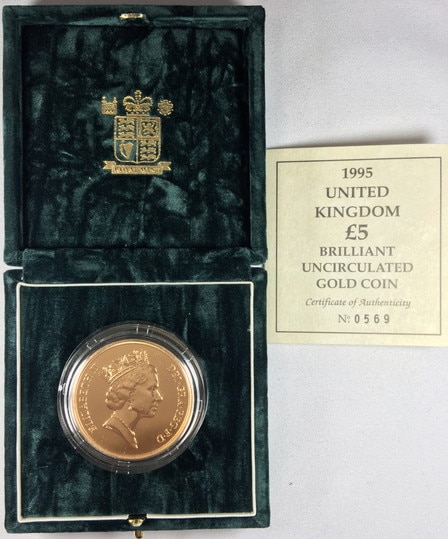 グレートブリテン1995エリザベスII世5ポンド金貨（ミントステート）　オリジナル箱付き