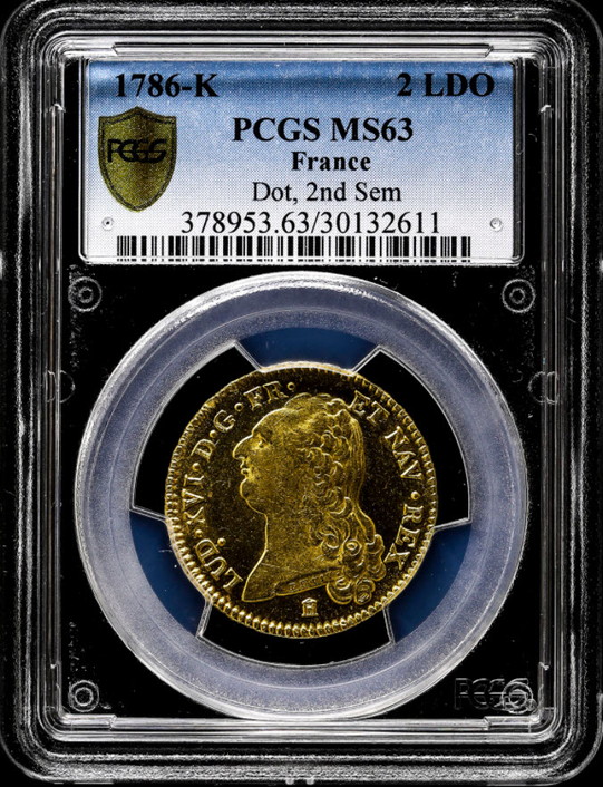 【トップグレード残存1枚】【動画あり】アンティークコイン　フランス 1786年ルイ16世2ルイドール金貨1786-K MS63 PCGS