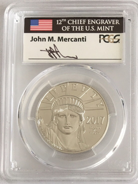 プラチナイーグル　100ドル　1オンス2017 ＄100 Platinum Eagle MS70 PCGSファースト ストライク　マーカンティサイン入り
