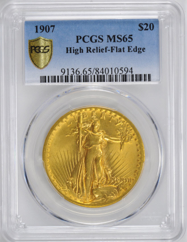アンティークコイン　アメリカ20ドル金貨セントゴーデンズ　ハイリリーフ1907 ＄20 PCGS MS65　 FLAT Rim