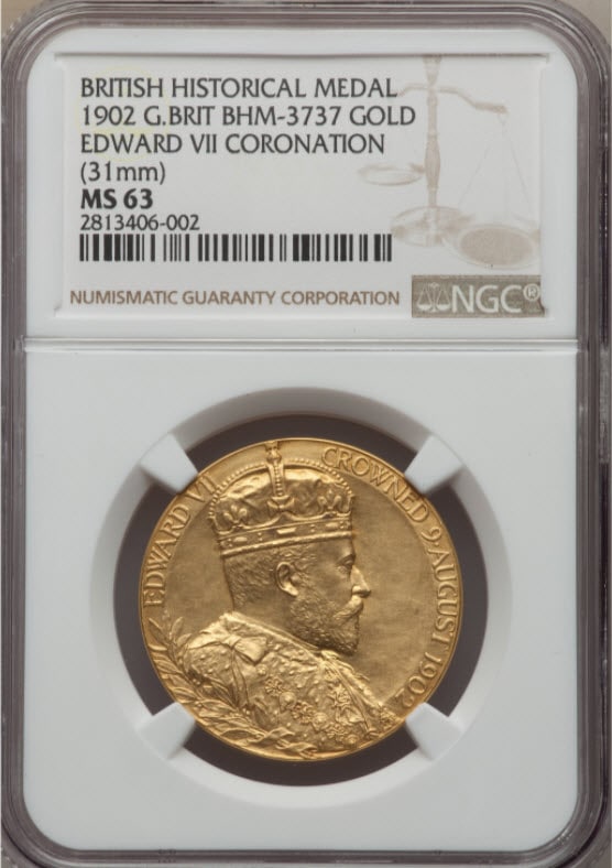 【動画ありトップグレード】グレートブリテン　エドワード7世　戴冠式ゴールドメダル 1902 MS63 NGC