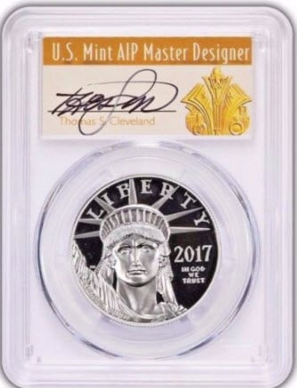 【残存6枚】プラチナイーグル　100ドル　1オンス2017-W ＄100 Platinum Eagle PR70DAM PCGSファーストストライク トーマス　クリーブランドサイン入り