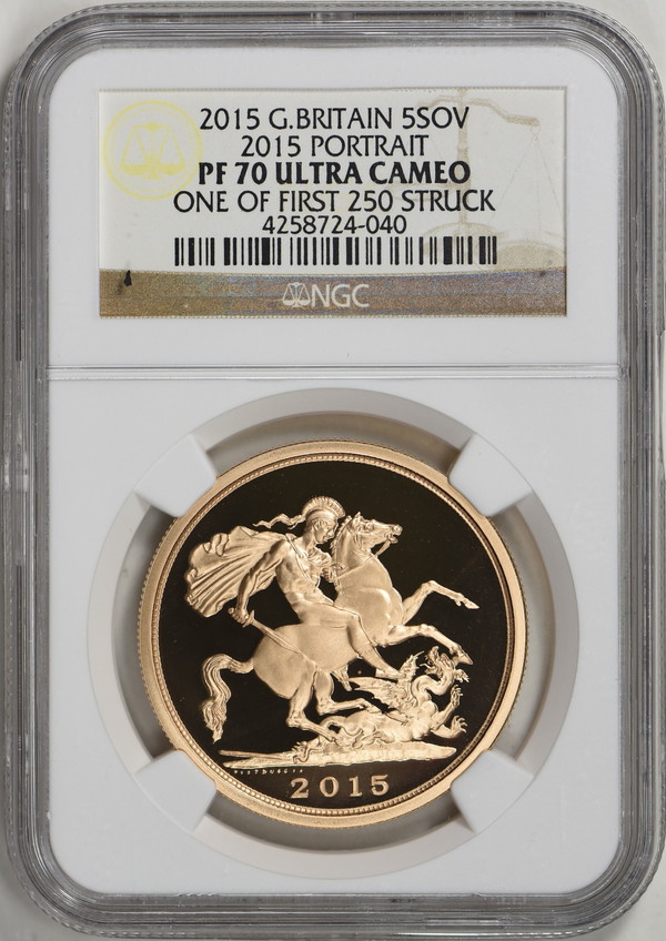 【動画あり】【250枚限定】2015グレートブリテン5ソブリン金貨PF70UCAM　NGCファーストストライク