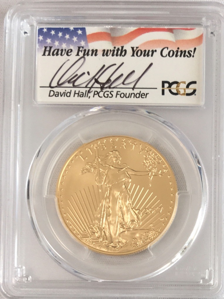 【動画あり】50ドル金貨 ゴールドイーグル 2017-Wバーニッシュ $50PCGS SP70ファーストストライク デビッドホールサイン入り84324153