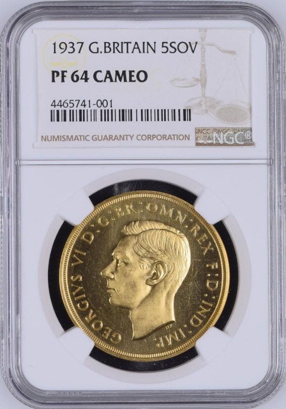 アンティークコイン　グレートブリテンジョージ6世5ポンド　プルーフ金貨 1937 NGC PF64CAMEO4465741