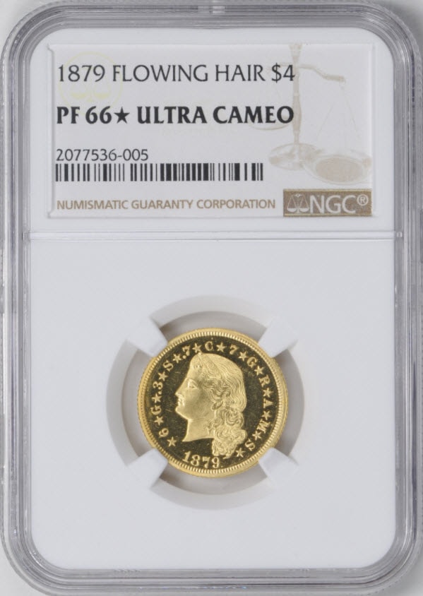 アメリカアンティークコイン4ドルステラ金貨1879 Stella $4 NGC PF 66スター UCAM フローイングヘア