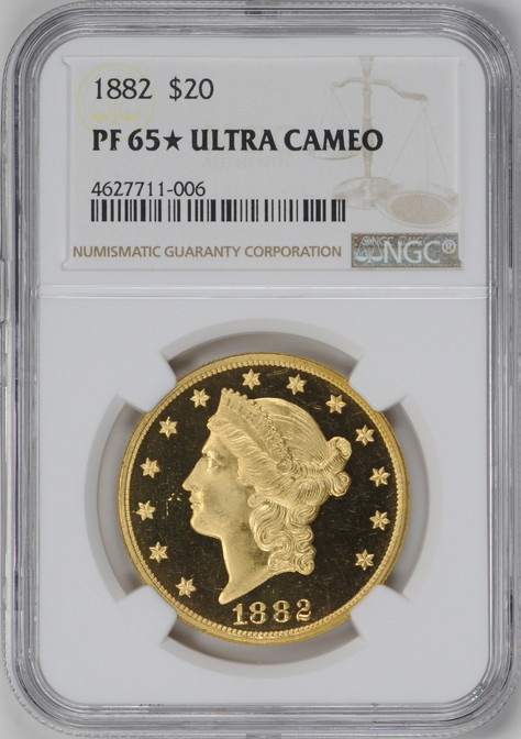 アンティークコイン アメリカ 20ドル金貨リバティヘッド1882 $20 Liberty Head Double EaglePF65スターUCAM NGC