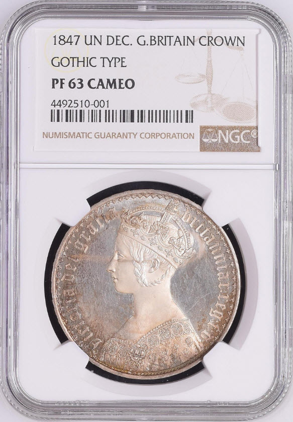 グレートブリテン　ヴィクトリア　ゴシック　クラウン1847UN DECIMO NGC PF63CAMEO