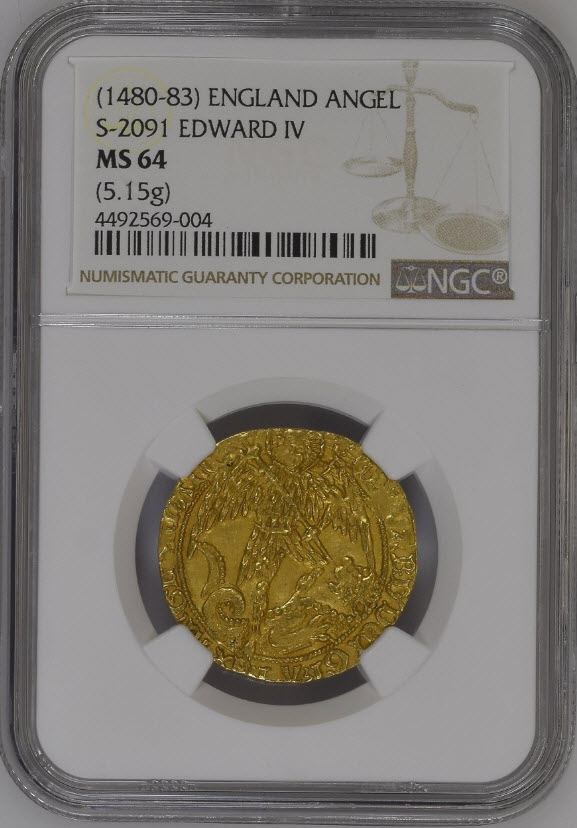 【トップグレード残存3枚】グレートブリテン エドワード4世(1480-1483)　エンジェル金貨　MS64　NGC